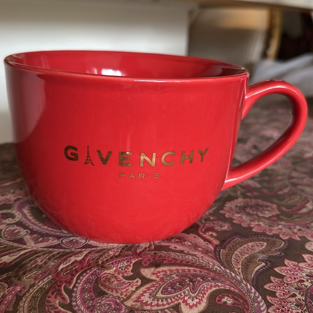 Givenchy Paris Oversized Mug Cereal Soup Bowl Large Red With Gold lettering